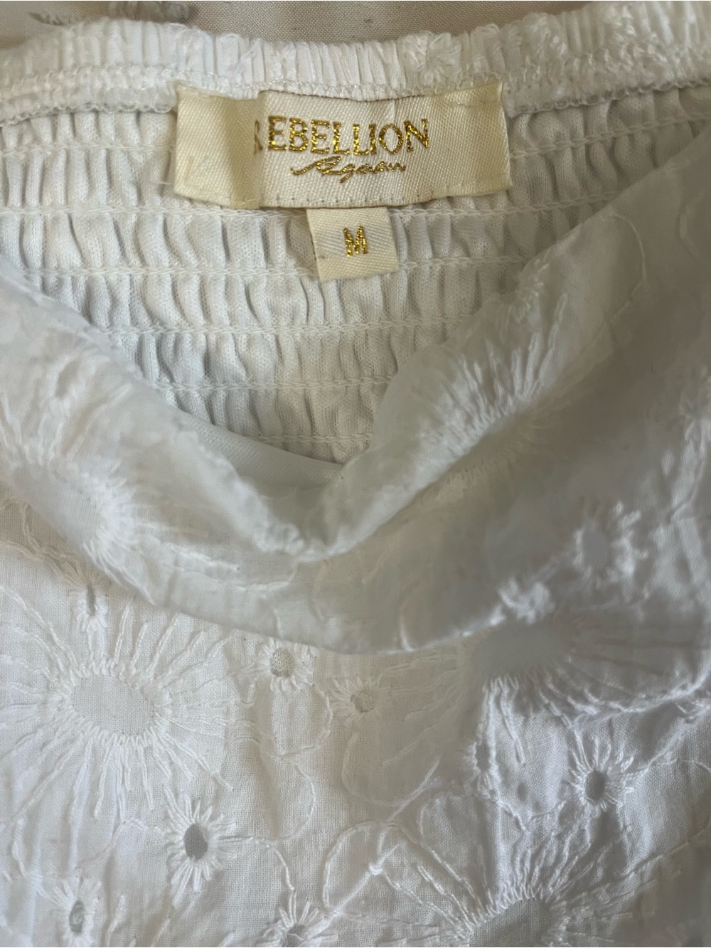 White Eyelet Babydoll Mini Dress Puff Sleeve Size M - Picture 4 of 4